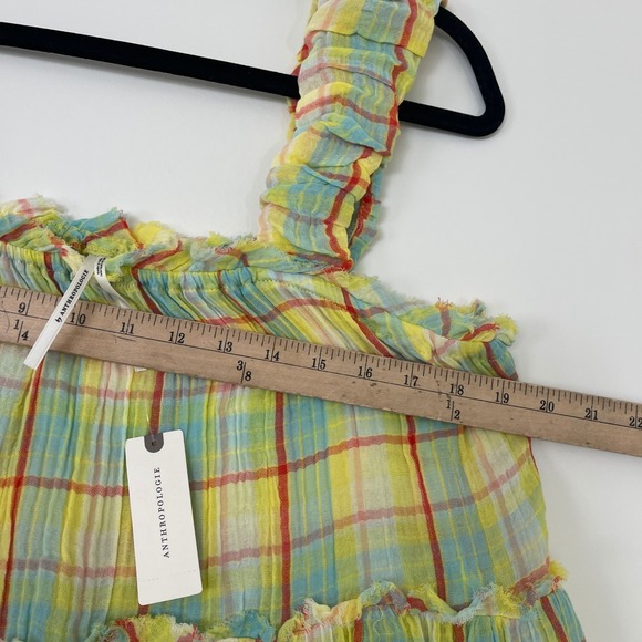 Anthropologie NWT‎ Tiered Plaid Ruffle Mini Dress Yellow Women's Size XS Summer - Picture 9 of 10